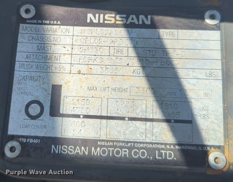 image for item NZ9756 Nissan MCPL02A25LV forklift