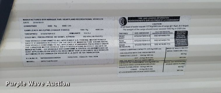 image for item NZ9821 2019 Heartland RV 28th Trail Runner toy hauler camper