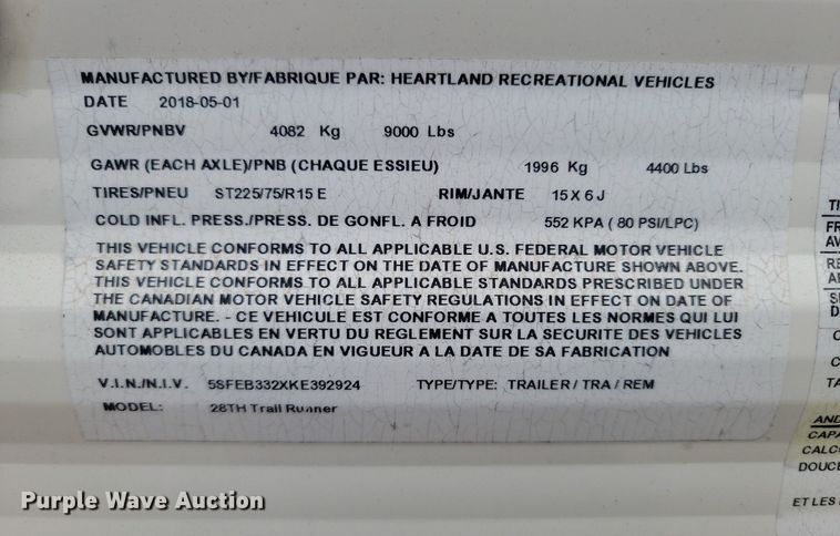 image for item NZ9821 2019 Heartland RV 28th Trail Runner toy hauler camper