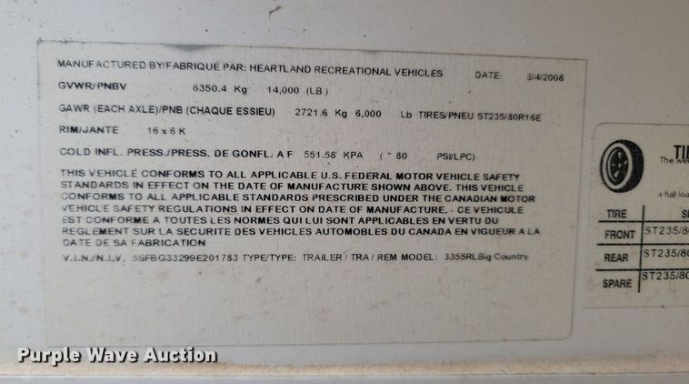 image for item NZ9822 2009 Heartland RV 3355RL Big Country camper