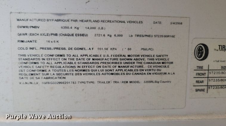 image for item NZ9822 2009 Heartland RV 3355RL Big Country camper