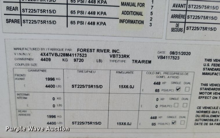 image for item NZ9824 2021 Forest River  Vibe 33RK camper