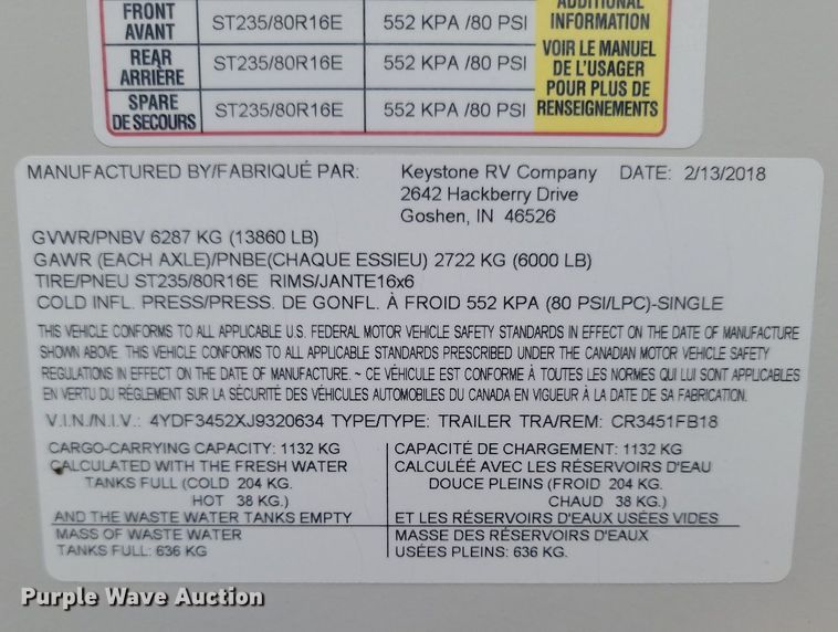 image for item NZ9829 2018 Keystone RV Cruiser 3451FB18 camper