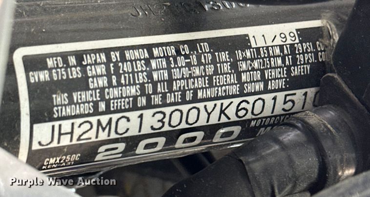 image for item OE9171 2000 Honda CMX250C motorcycle