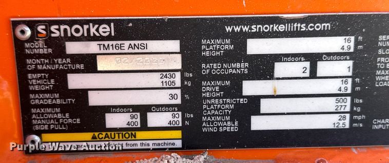 image for item OI9071 2020 Snorkel TM16E scissor lift
