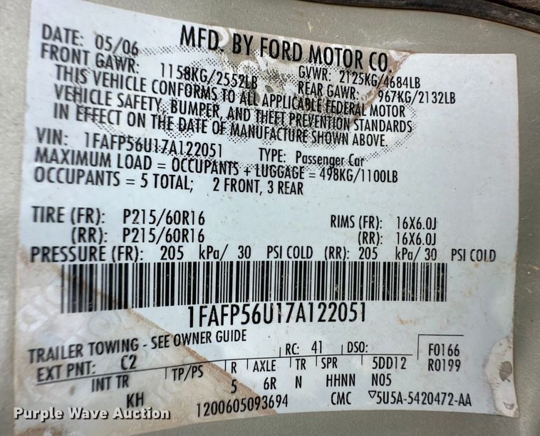image for item OI9096 2007 Ford Taurus 