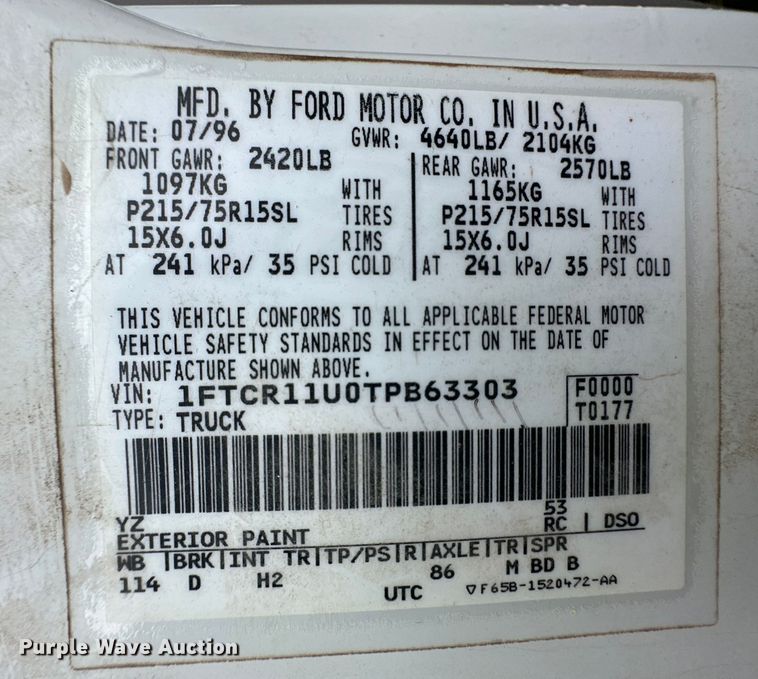 image for item OI9097 1996 Ford Ranger XL pickup truck