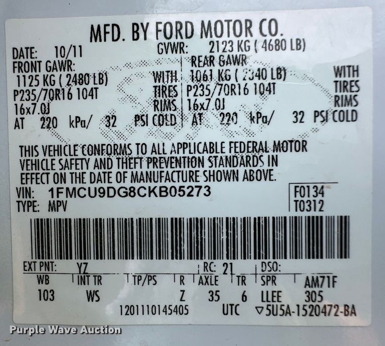 image for item OI9100 2012 Ford Escape XLT SUV