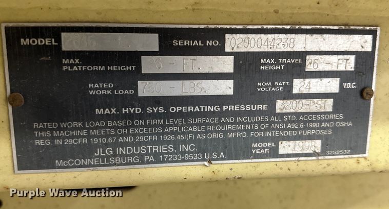 image for item DK6577 1998 JLG 2646-E scissor lift