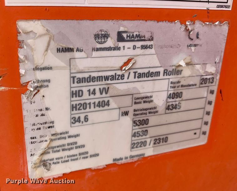 image for item DM7845 2013 Hamm HD14VV double drum vibratory roller