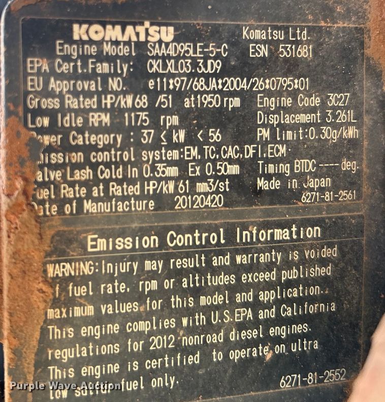 image for item DO1108 2013 Komatsu PC88MR-8 mini excavator