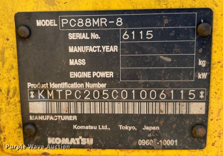image for item DO1108 2013 Komatsu PC88MR-8 mini excavator