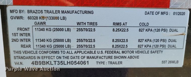 image for item DP1448 2020 Brazos 55T 26WLB lowboy equipment trailer