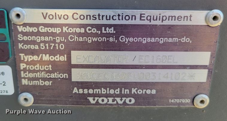 image for item DP1452 2020 Volvo EC160EL excavator