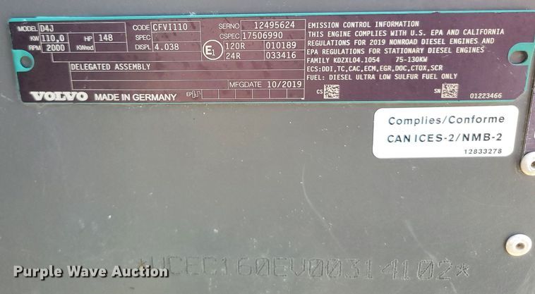 image for item DP1452 2020 Volvo EC160EL excavator