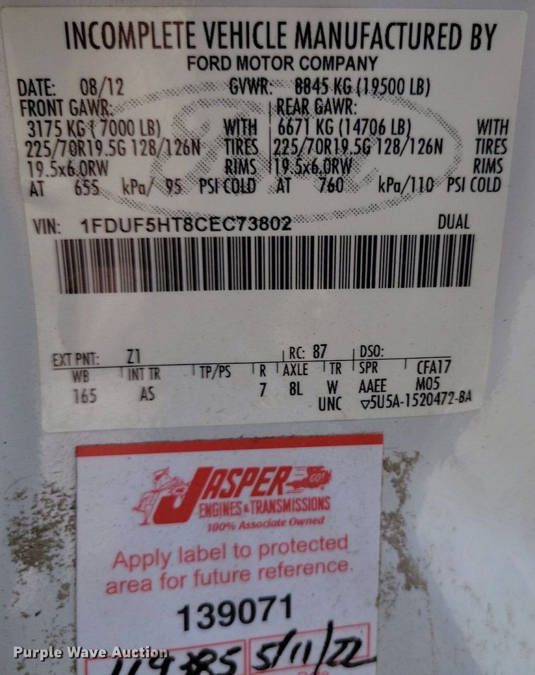 image for item DP1460 2012 Ford F550 Super Duty XL bucket truck