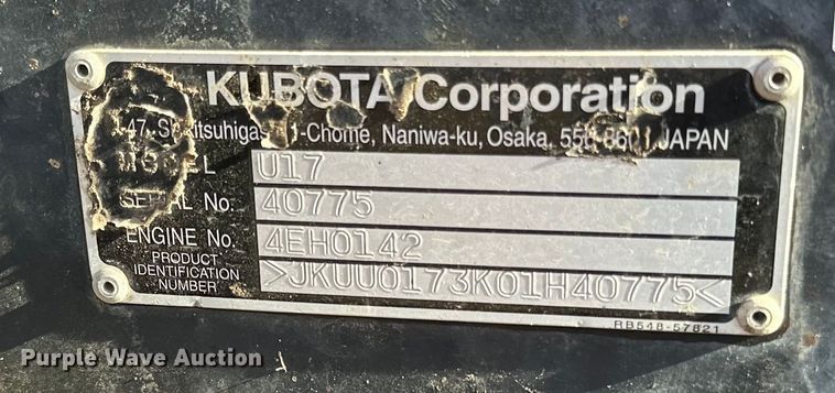 image for item DQ0821 2014 Kubota   U17 mini excavator