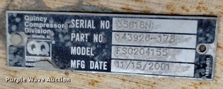 image for item DQ6089 2001 Quincy  QSF125-100 air compressor