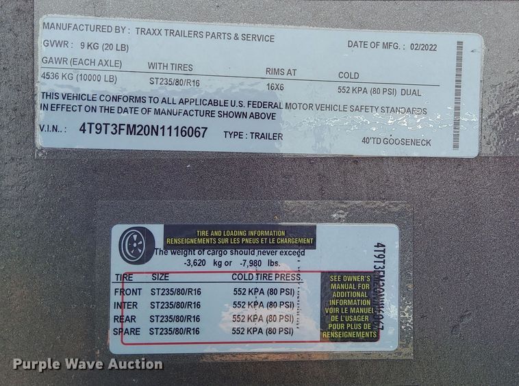 image for item DQ6103 2022 Traxx equipment trailer