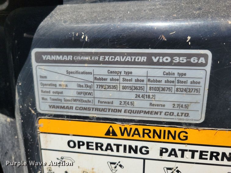 image for item DR4301 2013 Yanmar ViO35-6A mini excavator