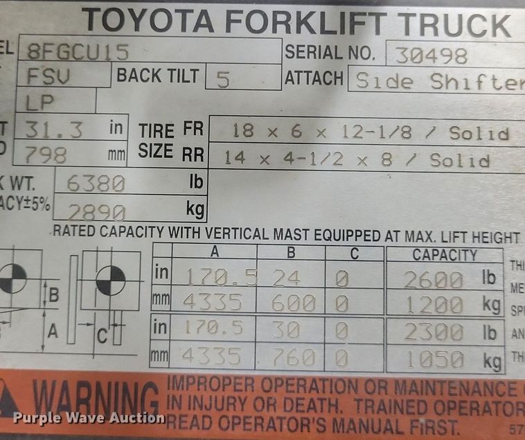 image for item DR4759 Toyota  8FGCU15 forklift