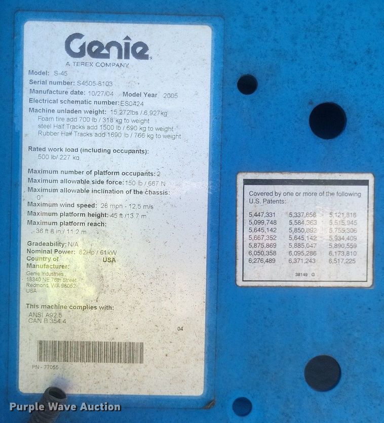 image for item DR4774 2005 Genie S-45 boom lift