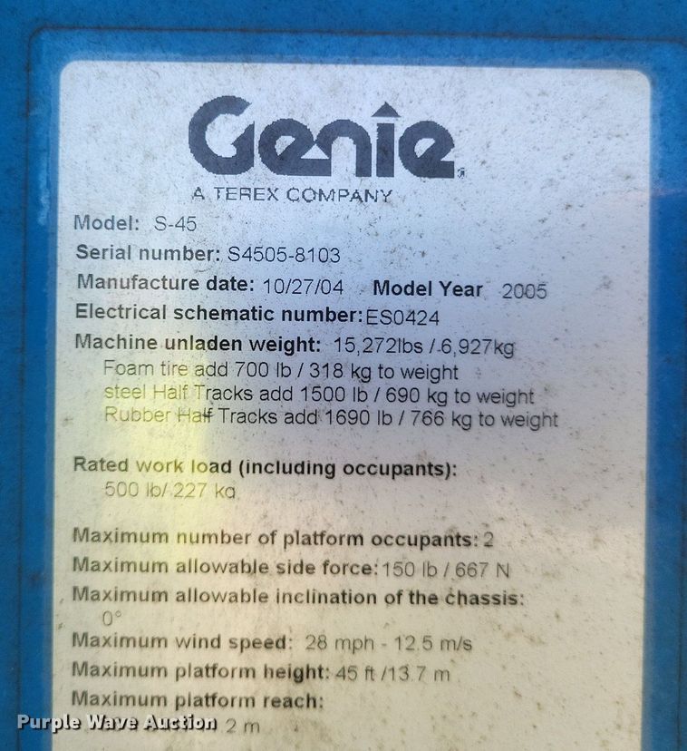 image for item DR4774 2005 Genie S-45 boom lift