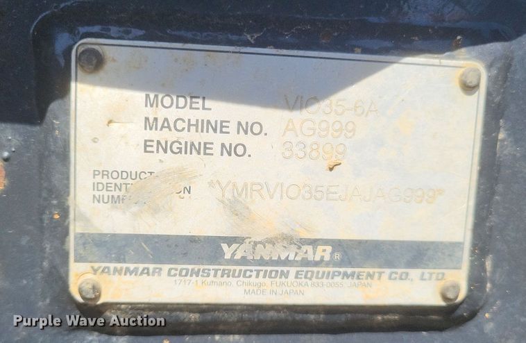 image for item DR4776 2018 Yanmar VIO35-6A mini excavator
