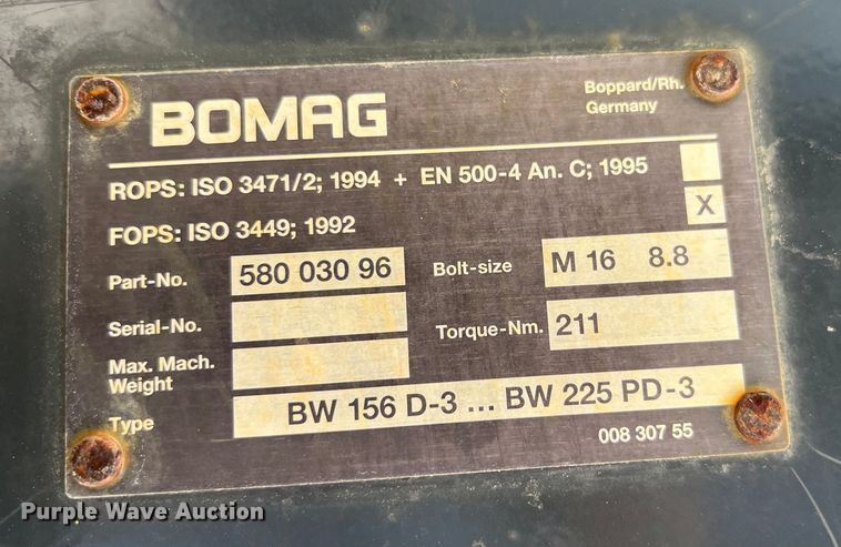 image for item DS2947 2003 Bomag BW 177PHD-3 single drum vibratory roller