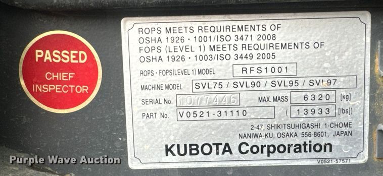 image for item DS2957 2019 Kubota SVL75-2 tracked skid steer loader