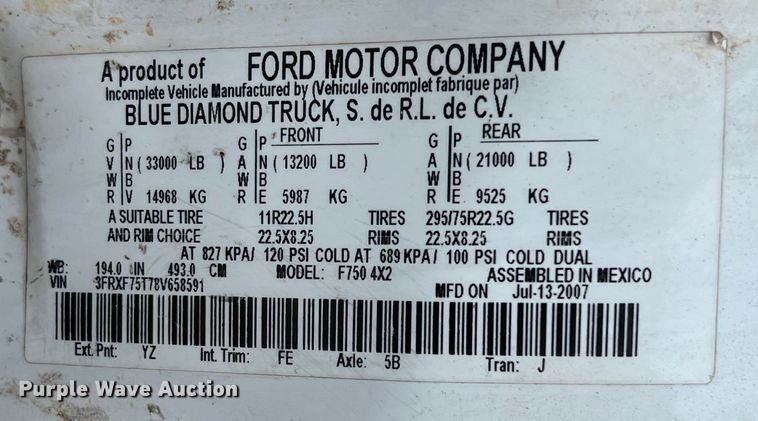 image for item DS3031 2008 Ford F750 Super Duty digger derrick truck