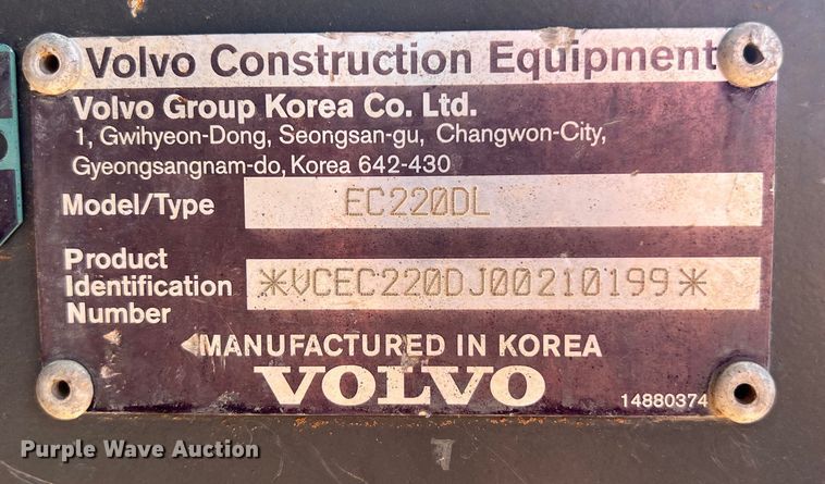 image for item DS3047 2012 Volvo  EC220DL excavator