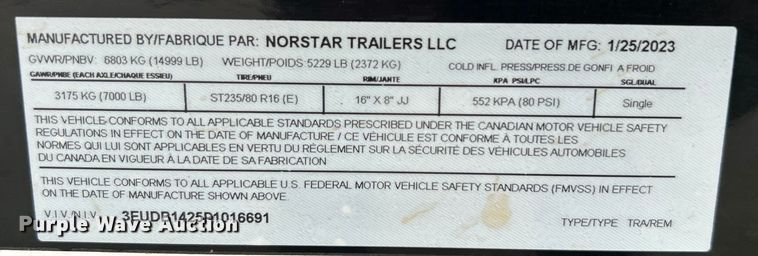 image for item EG1533 2023 Norstar Trailers LLC dump trailer