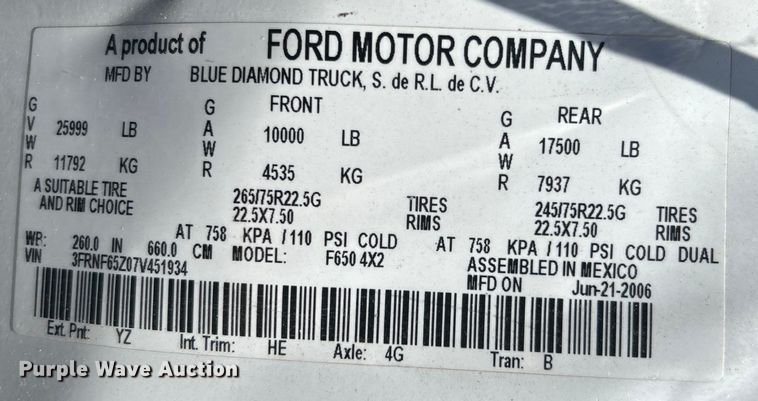 image for item EG1570 2007 Ford F650 Super Duty flatbed truck with crash attenuator