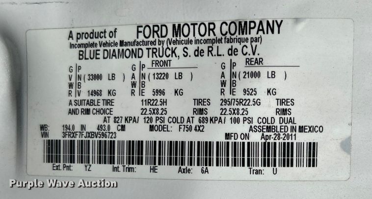 image for item EG1572 2011 Ford F750 Super Duty digger derrick truck