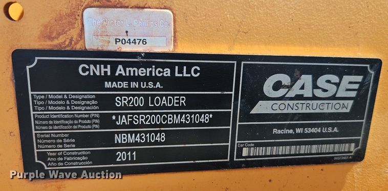 image for item EI3807 2012 Case SR200 skid steer loader