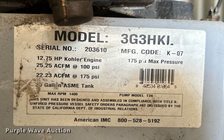 image for item EJ2734 Belaire  3G3HKL air compressor