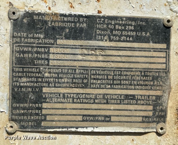 image for item EJ2793 2008 CZ Engineering pole trailer