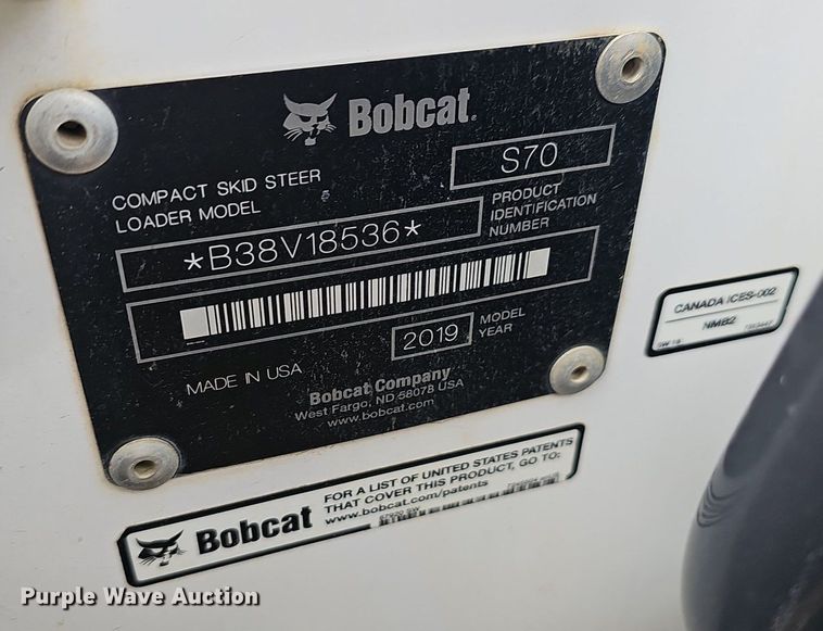 image for item EJ5373 2019 Bobcat  S70 skid steer loader