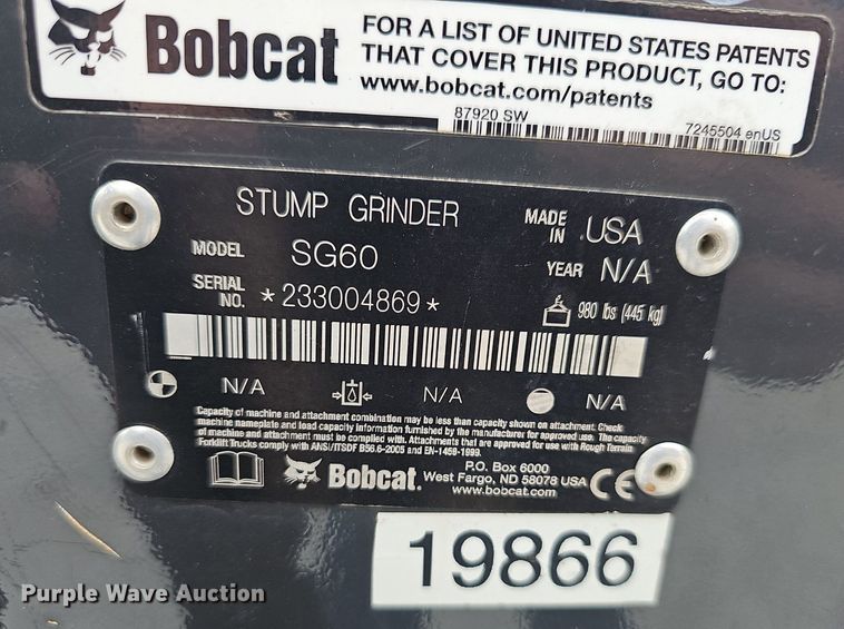 image for item EJ5385 Bobcat SG60 skid steer stump grinder