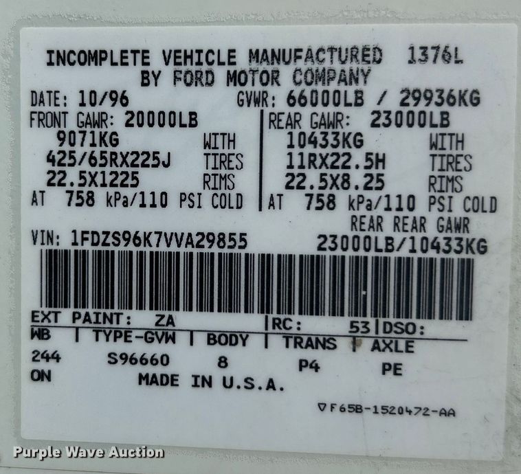 image for item EK4590 1997 Ford LT9513 utility / service truck