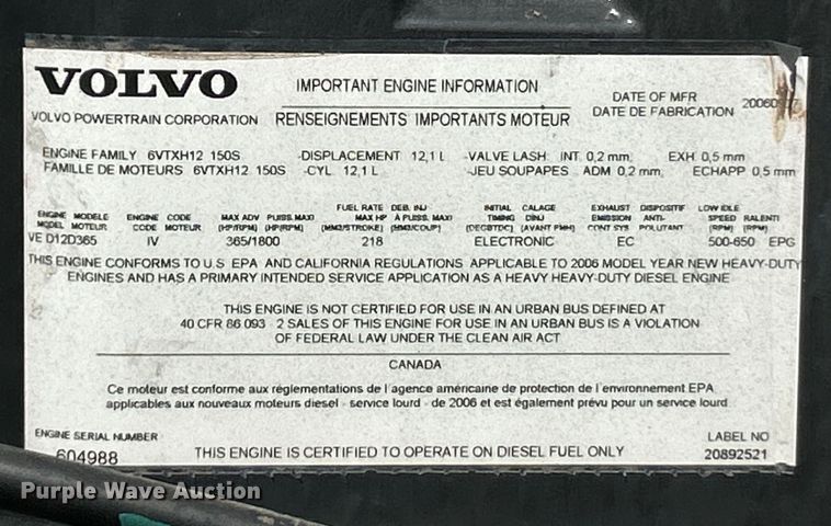 image for item EK4594 2007 Volvo VHD dump truck