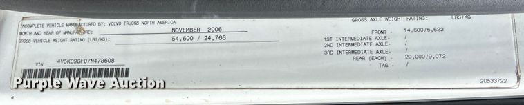 image for item EK4594 2007 Volvo VHD dump truck