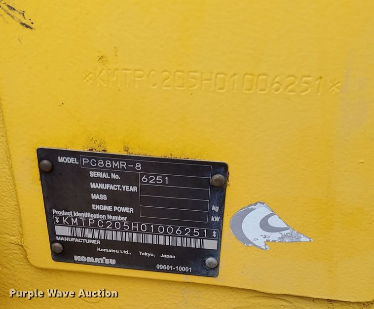 image for item EO9964 2013 Komatsu PC88MR-8 mini excavator