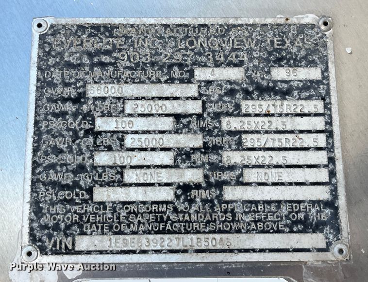 image for item LD9525 1996 Alumatech end dump trailer