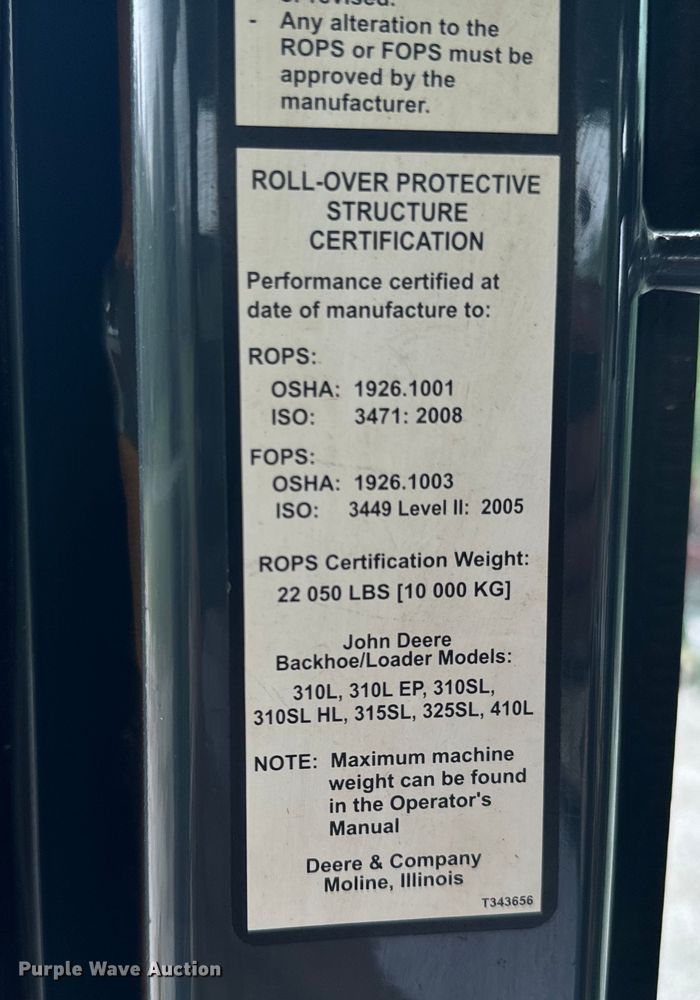 image for item ND9313 2015 John Deere 310SL backhoe