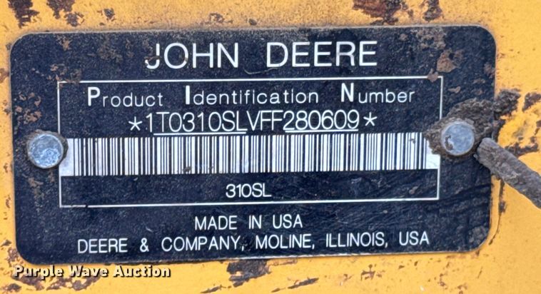 image for item ND9313 2015 John Deere 310SL backhoe