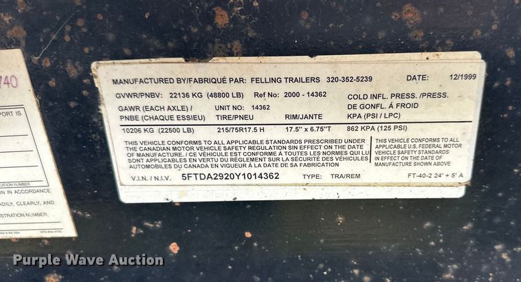 image for item NT9222 2000 Felling  FT20 equipment trailer