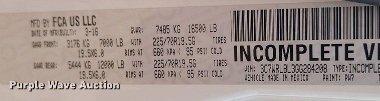 image for item NZ9761 2016 Dodge Ram 4500HD truck cab and chassis