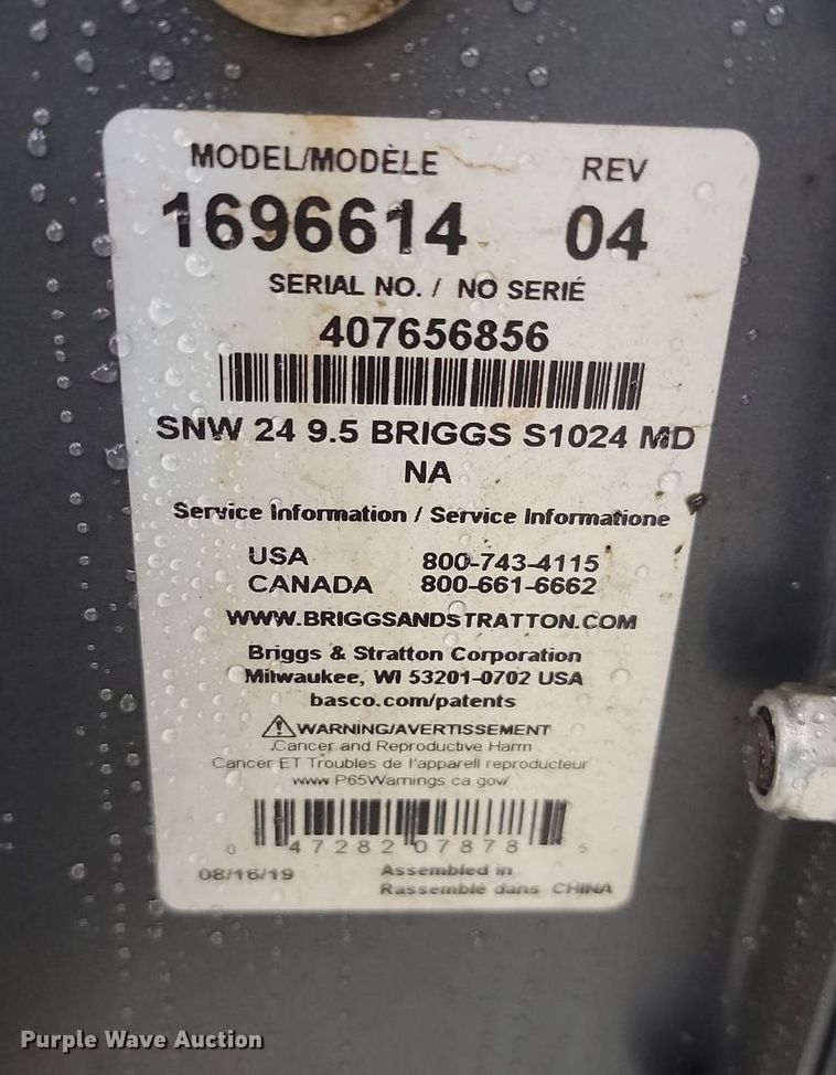 image for item NZ9870 Briggs & Stratton S1024 snow blower 